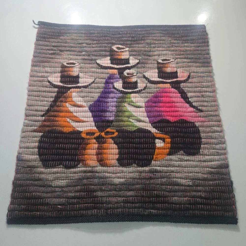 Vintage Peruvian Handwoven Wool Tapestry 20x20 Wall Hanging Las Chismosas Art